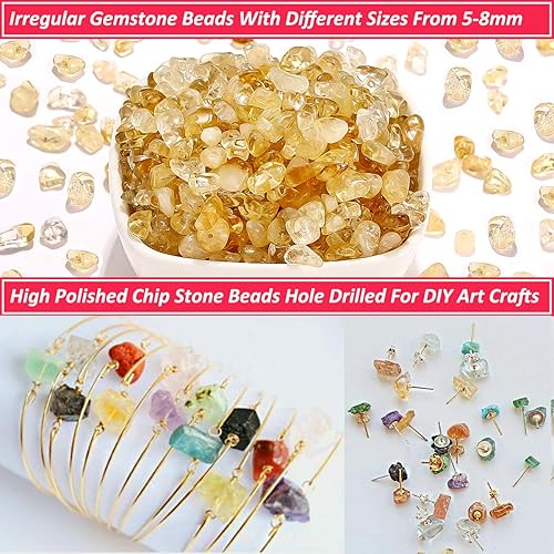 Miniatura 10 de 420 cuentas de piedra con chip turquesa, piedras preciosas irregulares de cristal curativo, cuentas sueltas de cristal triturado con caja de