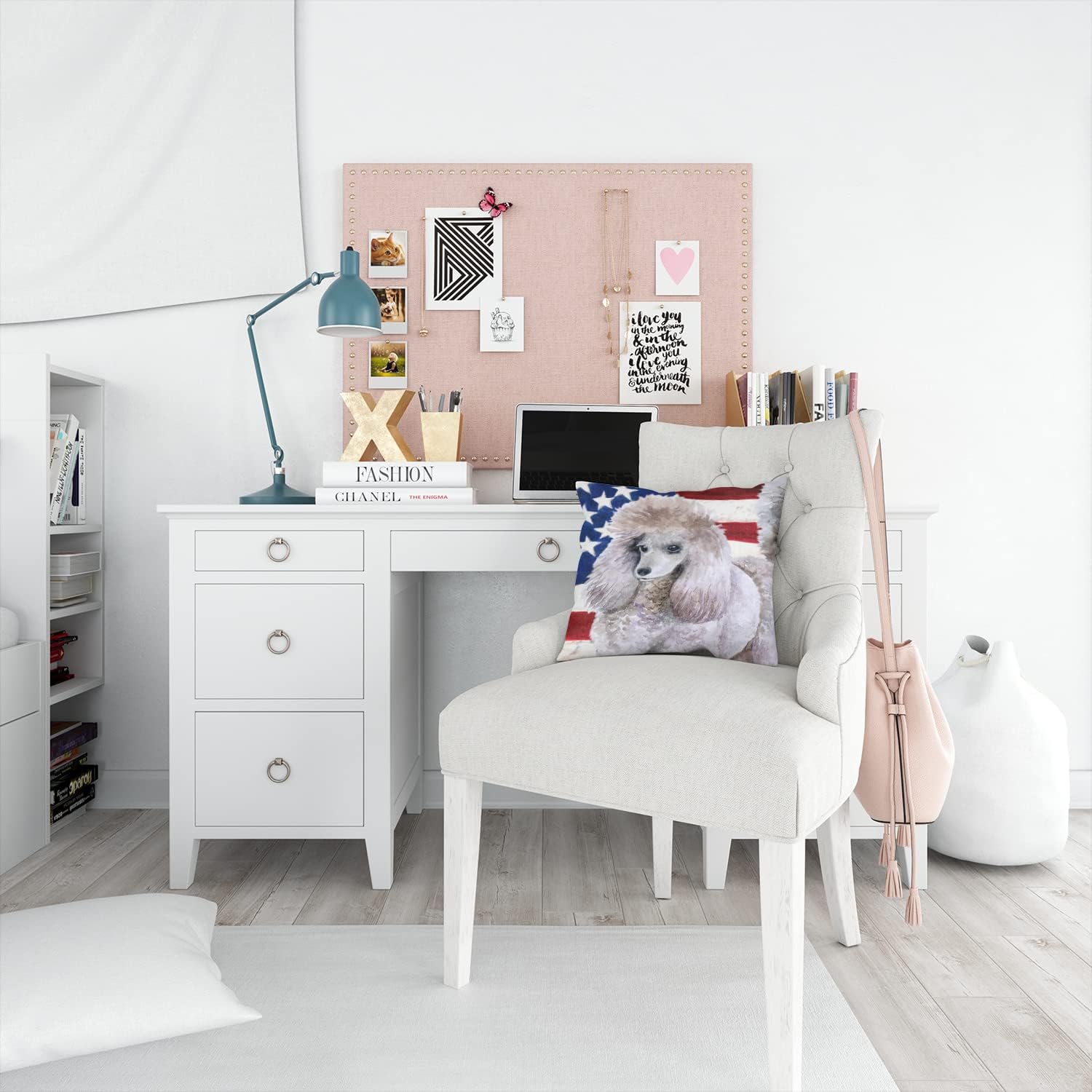 Caroline's Treasures BB9665PW1414 Poodle Patriotic Fabric Decorative Pillow Machine Washable, Indoor Outdoor Decorative Pillow for Couch, Bed or Patio, 14Hx14W