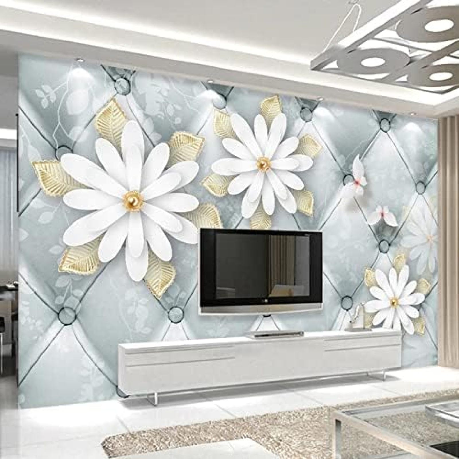 Papier Peint 3D Salon XLMING Décoration Murale Chambre à Coucher Fleurs Bleues
