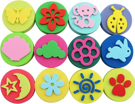 12PCS Painting Stamper Double-Side Sponge Stamper Paint Drawing Sponges EVA Painting Sponges Foam for Crafts DIY, Assorted Shapes