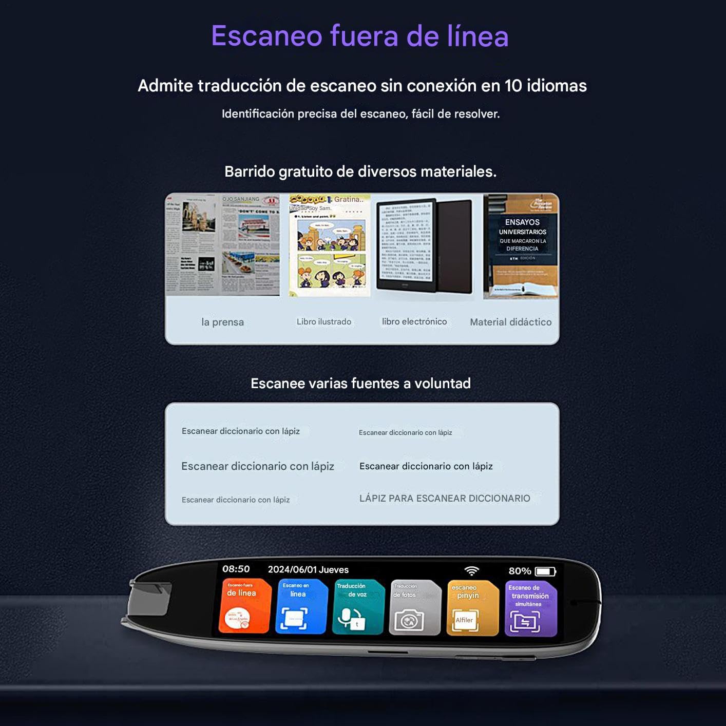 Penna scanner | Traduttore scanner per dislessia con touch | Con dizionari elettronici 142 lingue e testo a voce per studenti