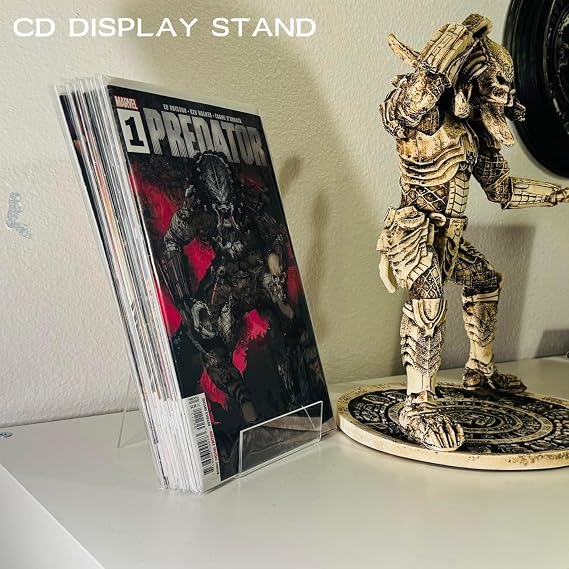 Qbily 10 Pack Clear Acrylic Book Stands for Display Album, CD, Magazine, Postcard, Picture, Plate, Artworks, Phone, Tablet, Comic Book Easel Display Stand with Ledge(Large)