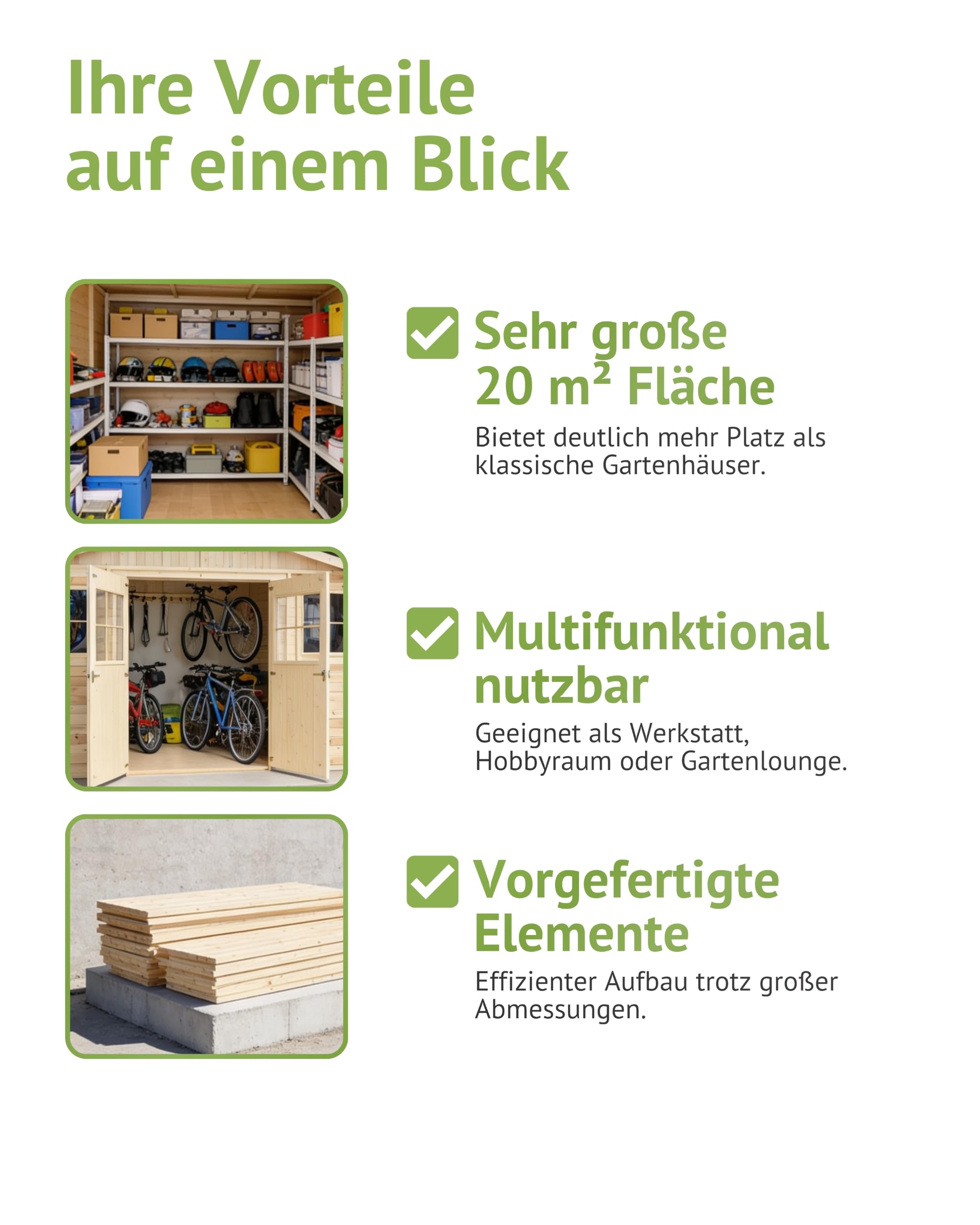 Steiner Shopping Gartenhaus Aachen 500x400 cm aus Holz I Vorgefertigtes Elementhaus mit Satteldach & Dachpappe I Großer Geräteschuppen für Gartengeräte & Fahrräder I Robuste Gartenhütte