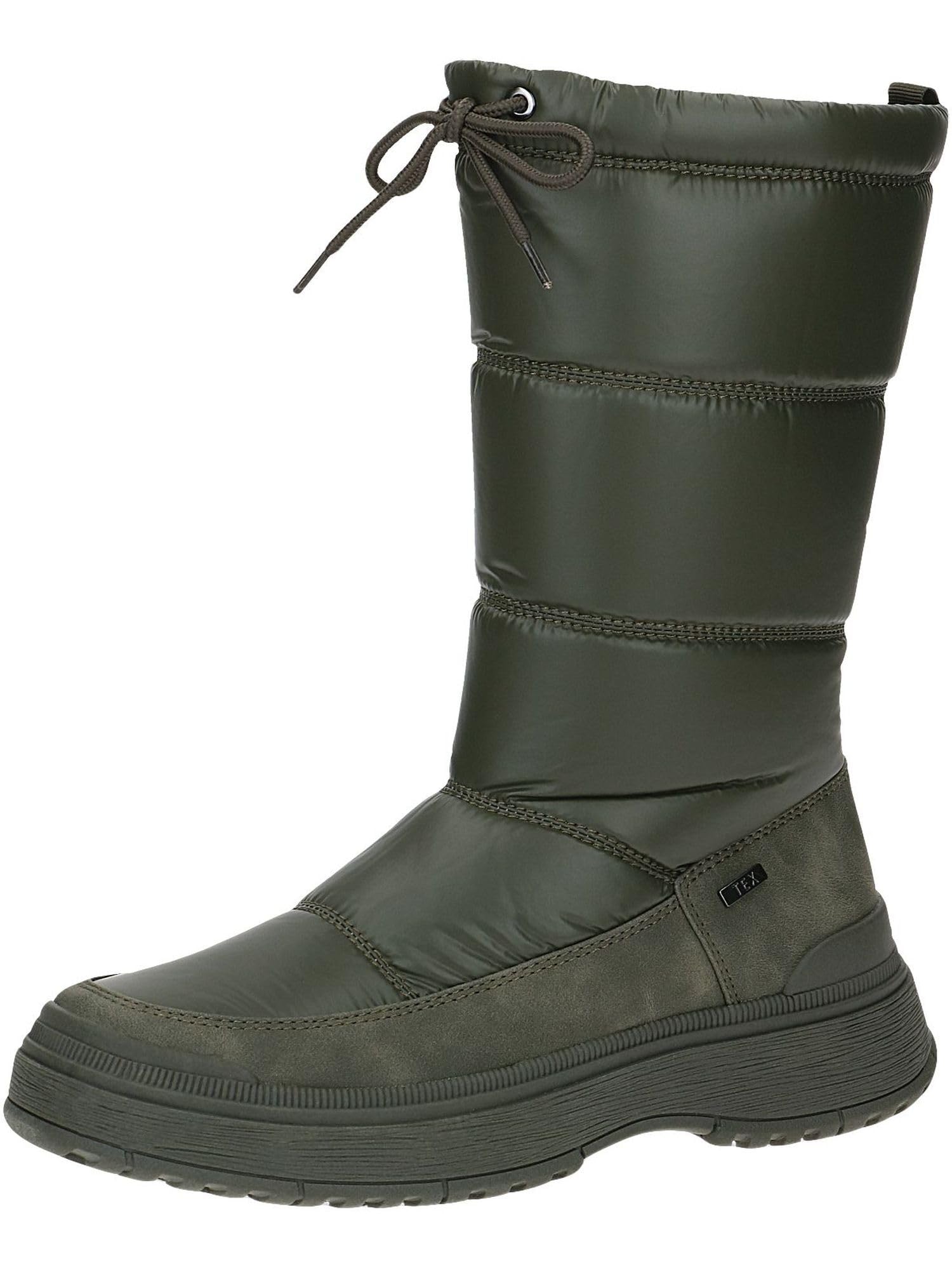 CAPRICE women's winter boots flat vegan water-repellent, Green (Khaki Comb), 5.5 UK