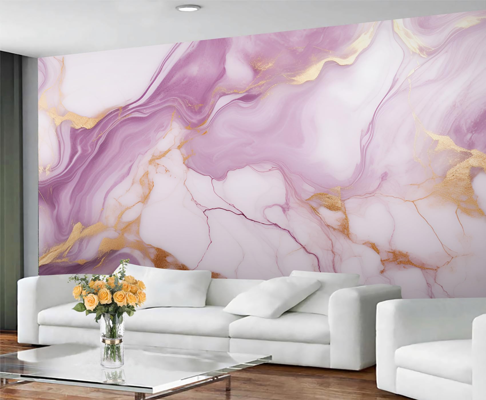 YXQAIED Marble Wallpaper, Romantic Girl Pink Bedroom Wallpaper, Gradient Purple Wall Paper for Living Room, Not Self Adhesive Purple Marble Photo 3D Wall Murals & Room Decor, 100x70cm