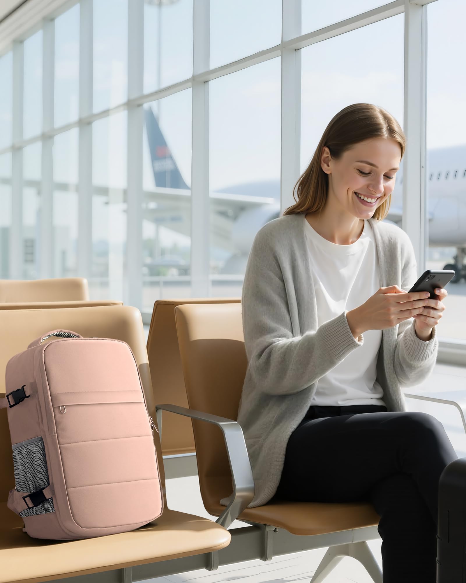 HOTOR Zaino Ryanair 40x20x25 - Zaino da Viaggio Porta PC di Grande Capacità, Multi-Tasca, Bagaglio a Mano Compatibile Ryanair per Uomo e Donna, per Pendolarismo, Viaggi in Aereo e Trekking, Rosa
