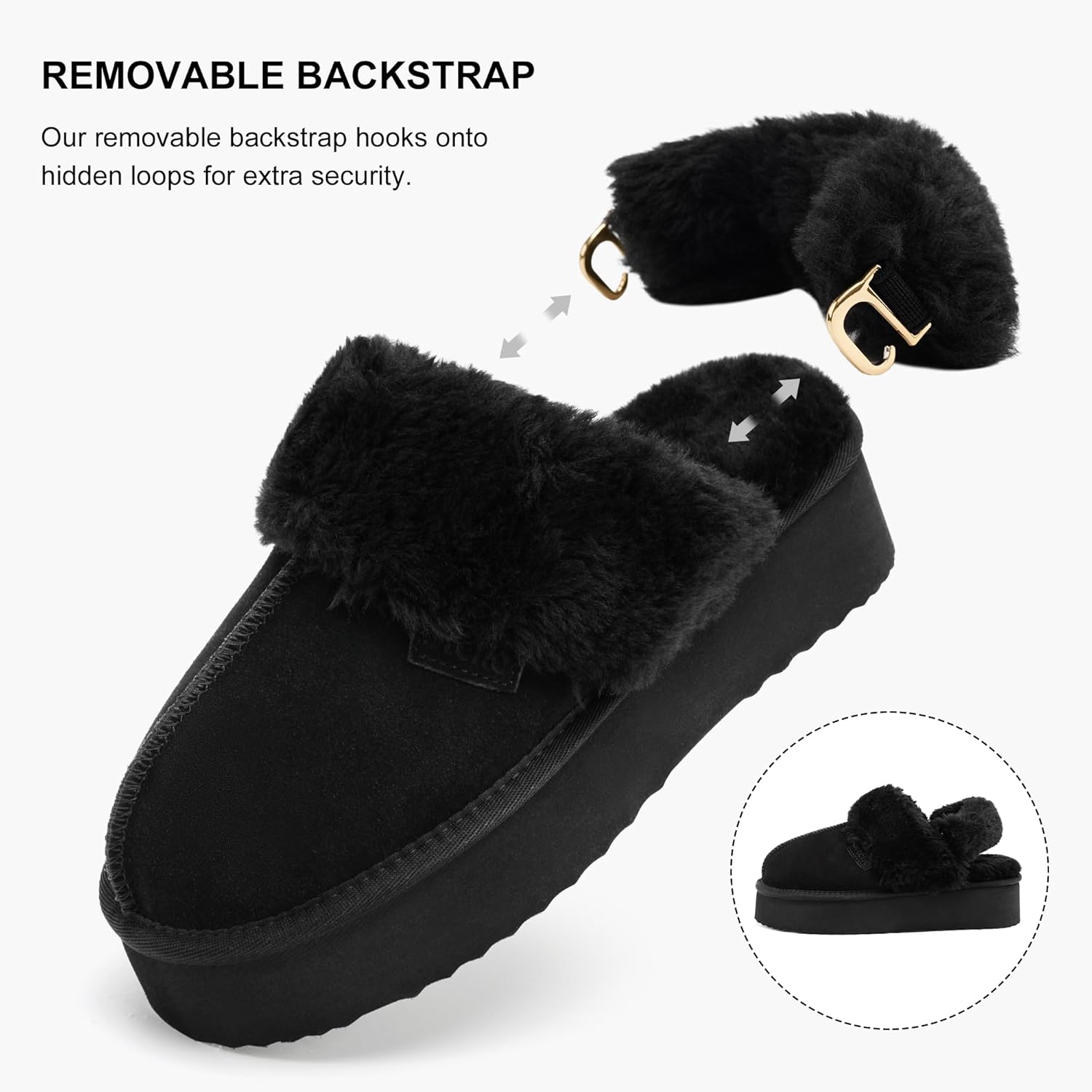 Stelle Genuine Suede Platform Slippers for Women Removable Backstrap Memory Foam Indoor Outdoor Water-Resistant - Image 5