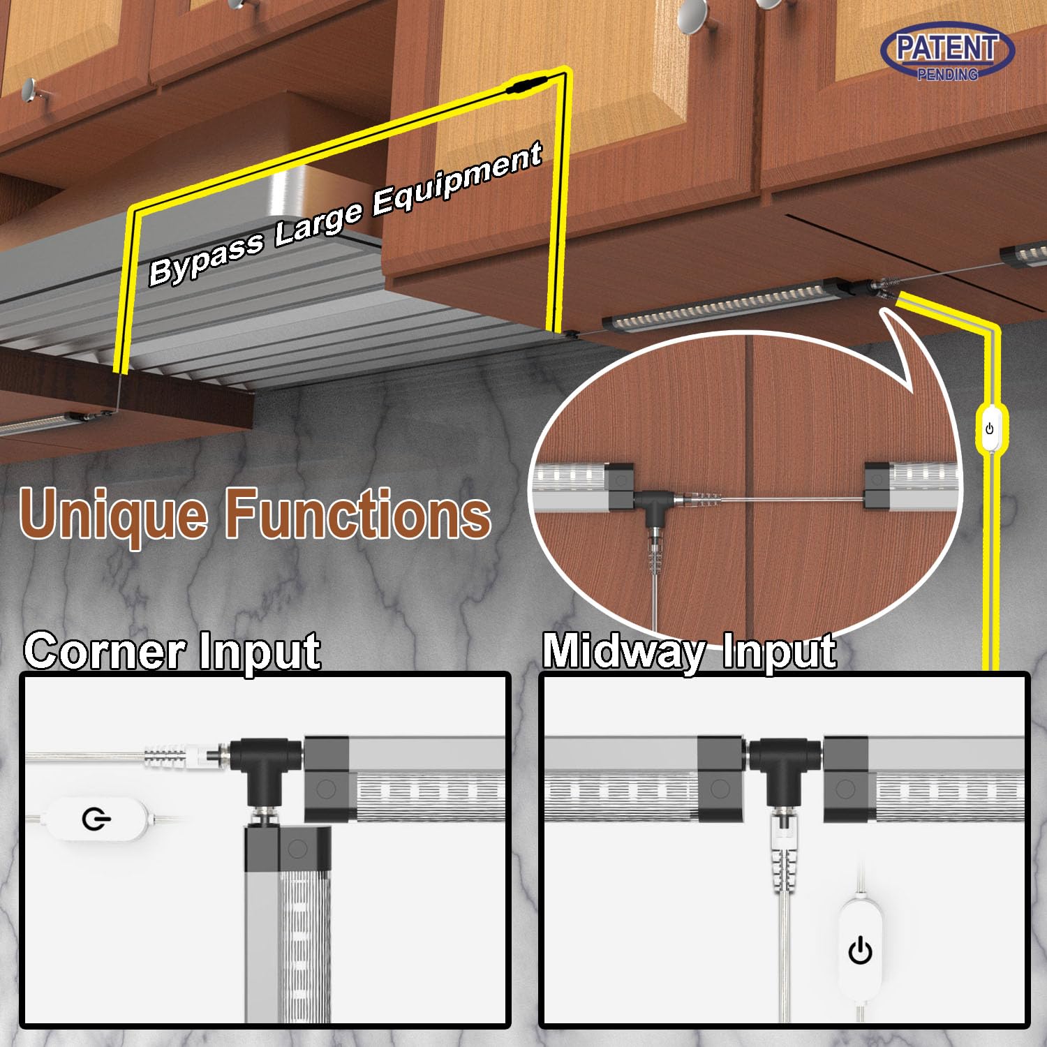 EBD Illuminazione a LED per sottolavello, cavo regolabile integrato con ingresso medio sotto l'illuminazione del bancone per lavelli da cucina, 15 pezzi, 6750 lm, 6500 K, super luminoso per scaffali