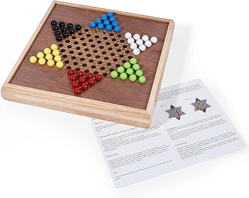 Miniatura 5 de VAMSLOVE Juego de mesa de madera 2 en 1 de ajedrez chino de 13 pulgadas con cajón de almacenamiento de piezas, 2 reinas adicionales, canicas