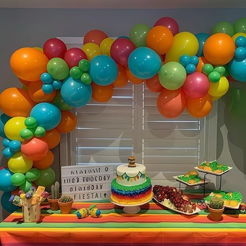 Miniatura 4 de Kit de Arco de Globos de Fiesta Mexicana, 133 piezas Globos Rosa Rubor Azul Turquesa Verde Pastel Naranja Claro Amarillo Coloridos Guirnalda de