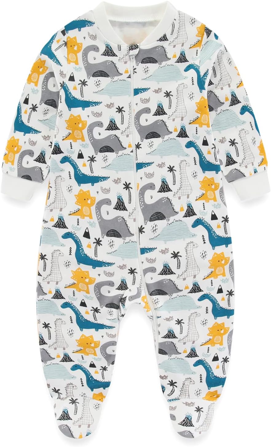 Baby Boys Girls Footies One-Piece Romper Long-Sleeve Jumsuit Cotton Newborn Clothes Set 4-Pack, Baby Pajamas - Image 4