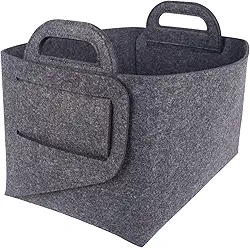 Cesta de armazenamento de feltro, cesta de feltro dobrável para mesa, caixa de armazenamento aberta, cesto de roupa suja com alças, caixa organizadora de cosméticos para lanches, armário, escritório