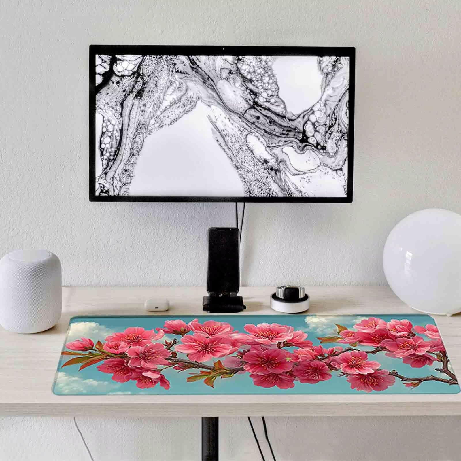 Różowa podkładka pod mysz do gier podkładka pod mysz w kwiaty XXL 1200 x 600 mm mata biurowa z przeszytymi krawędziami antypoślizgowa, do biura, nauki, gier, akcesoriów biurowych, dekoracji prezentów