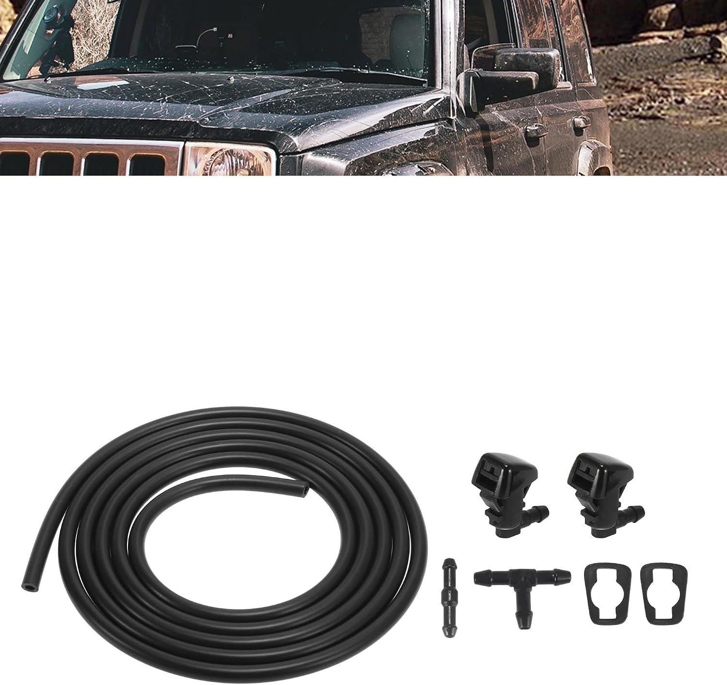 Car Windshield Washer Jet for Dodge for Nitro 2007 2008 2009 2010 2011 Front Windshield Washer Nozzles Kit Windscreen Washer Hose with Connectors 55157319AA