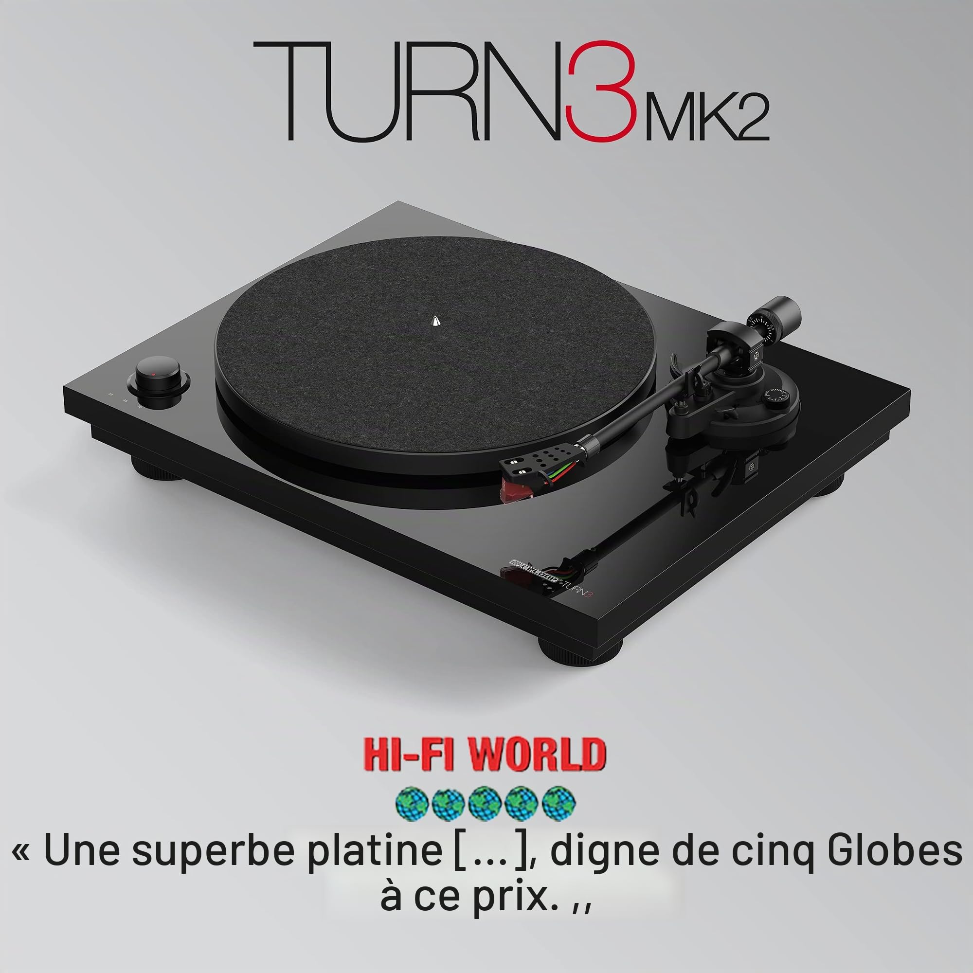 Reloop Turn 3 MK2 | Platine Vinyle Hi-FI Authentique entraînée par Courroie avec Fonction d'enregistrement USB, Système de Cellule Ortofon 2M Red prémonté, Contrôle Moteur intégré (33/45/78 RPM)