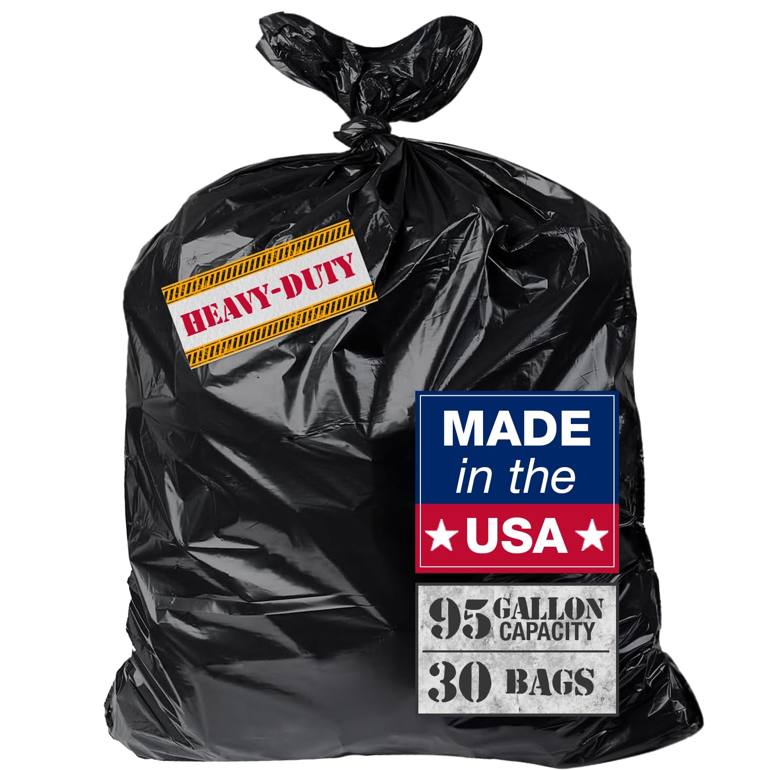95–96 Gallon Heavy Duty Trash Bags – 30 Count Large Black Garbage Bags for Outdoor Bins, Contractor, Lawn, and Commercial Use – 2.5 Mil Thick Can Liners, 61" x 68"