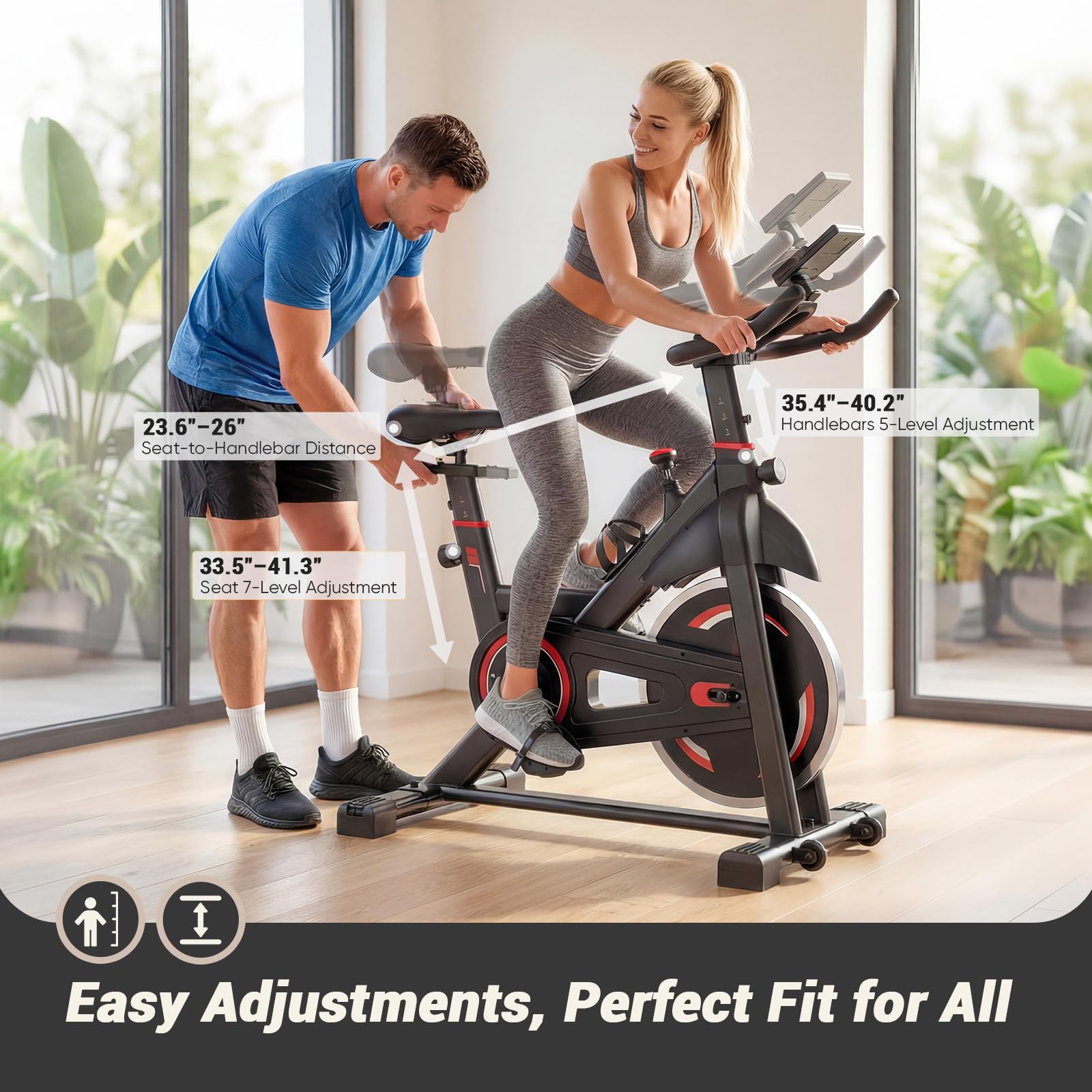 DUMOS Rower treningowy z aplikacją, rowery stacjonarne do domu, rower treningowy dla dorosłych i seniorów, regulowana wysokość i opór, niski poziom hałasu, nośność 120 kg, łatwa konfiguracja