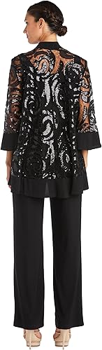 Vista 4 de Conjunto de tres piezas con chaqueta de columpio de lentejuelas y collar desmontable - Petite