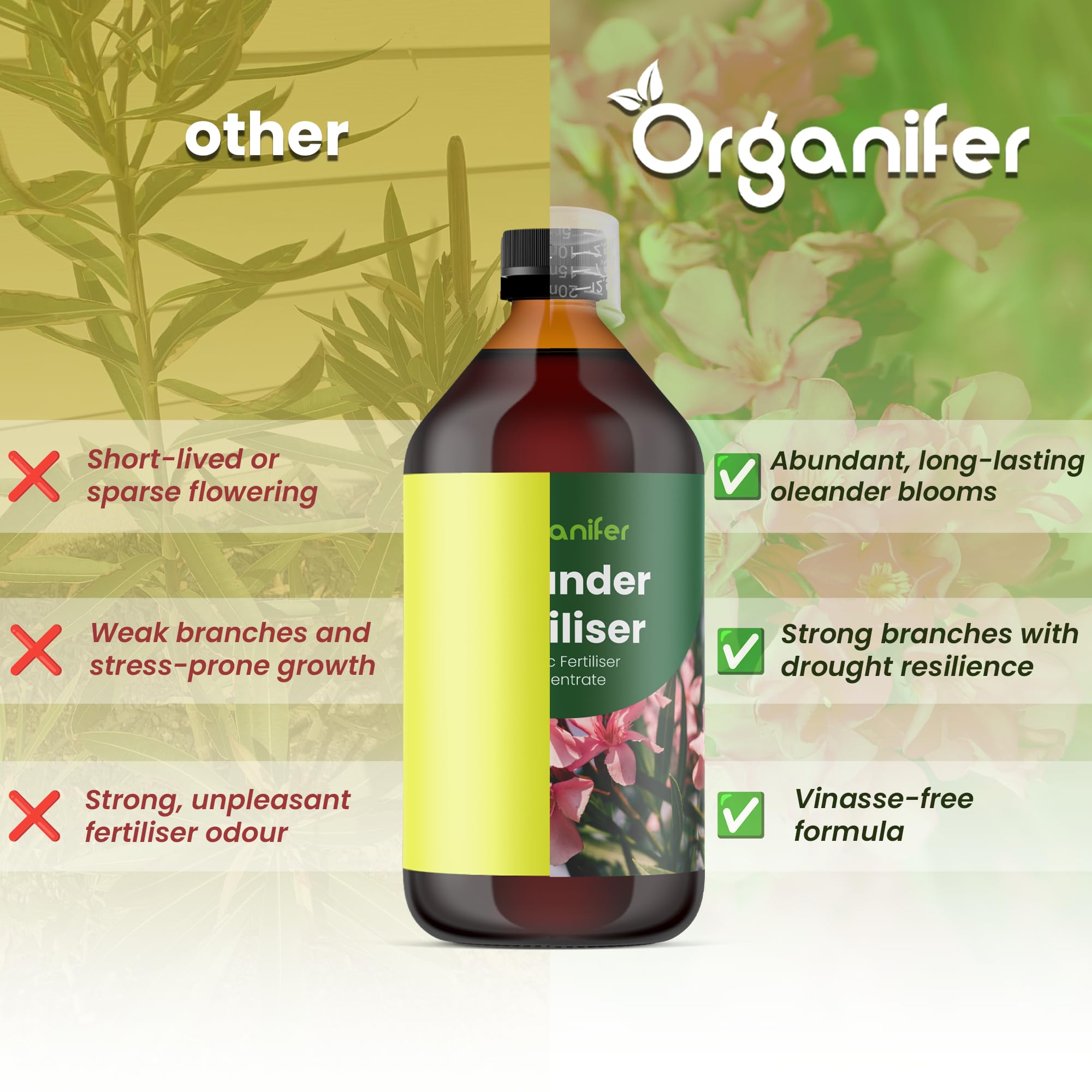 Fertilizzante liquido organico 2x1L per oleandro – radici forti e piante sane – Organifer