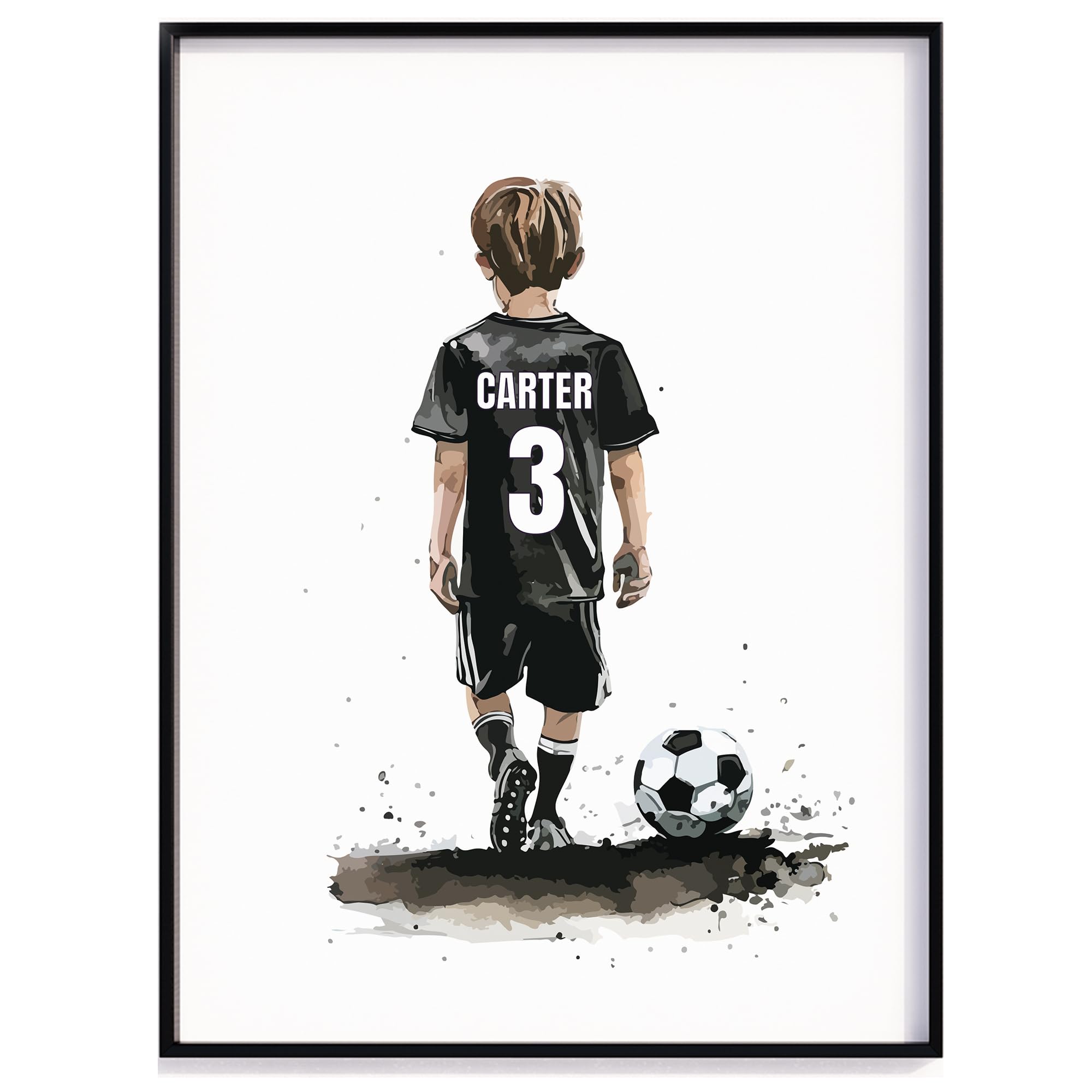Personalised Football Wall Art Prints, Boys Football Gift, Football Prints Boys Bedroom Decor, Kid Bedroom Football Decor, Football Shirt Name Print (A4, Black)