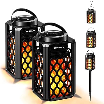 Xpoovv Gifts for Men Him Husband Boyfriend, Waterproof Bluetooth Speaker with LED Torch Flame Lights, 10W Deep Bass for Patio Porch Garden Backyard Birthday Gifts 2 Pack