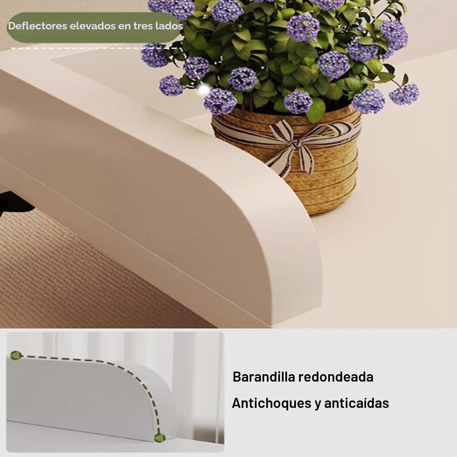 Mesa Auxiliar Ajustable 115-210CM para Sofá/Cama, Mesa de Bandeja Escritorio Portátil con Ruedas Mesa de Sobrecama Carrito para Portátil con Estante Abierto(Color:Blanco)