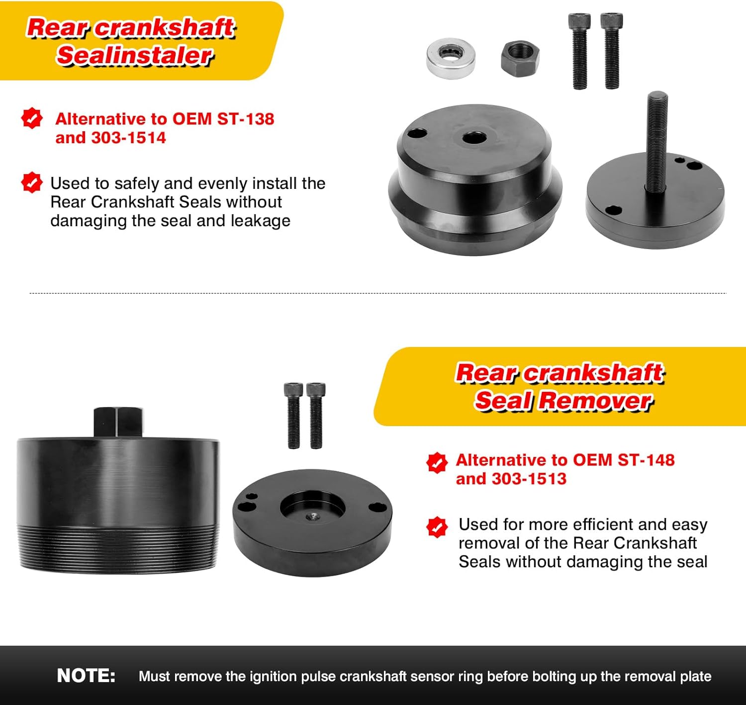 NEW Front+Rear Crankshaft Seal Remover & Installer Tool Set for Ford 6.7L Powerstroke Diesel Super Duty 2011-2022 F250 F350 F450 F550 F650 F750 Replace 303-1510 303-1513 303-1514 303-1509