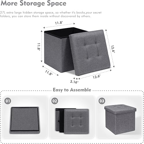 Miniatura 10 de B FSOBEIIALEO Asiento otomano de almacenamiento con reposapiés de piel sintética, color marrón, 12.6 x 12.6 x 12.6 pulgadas (paquete de 2)