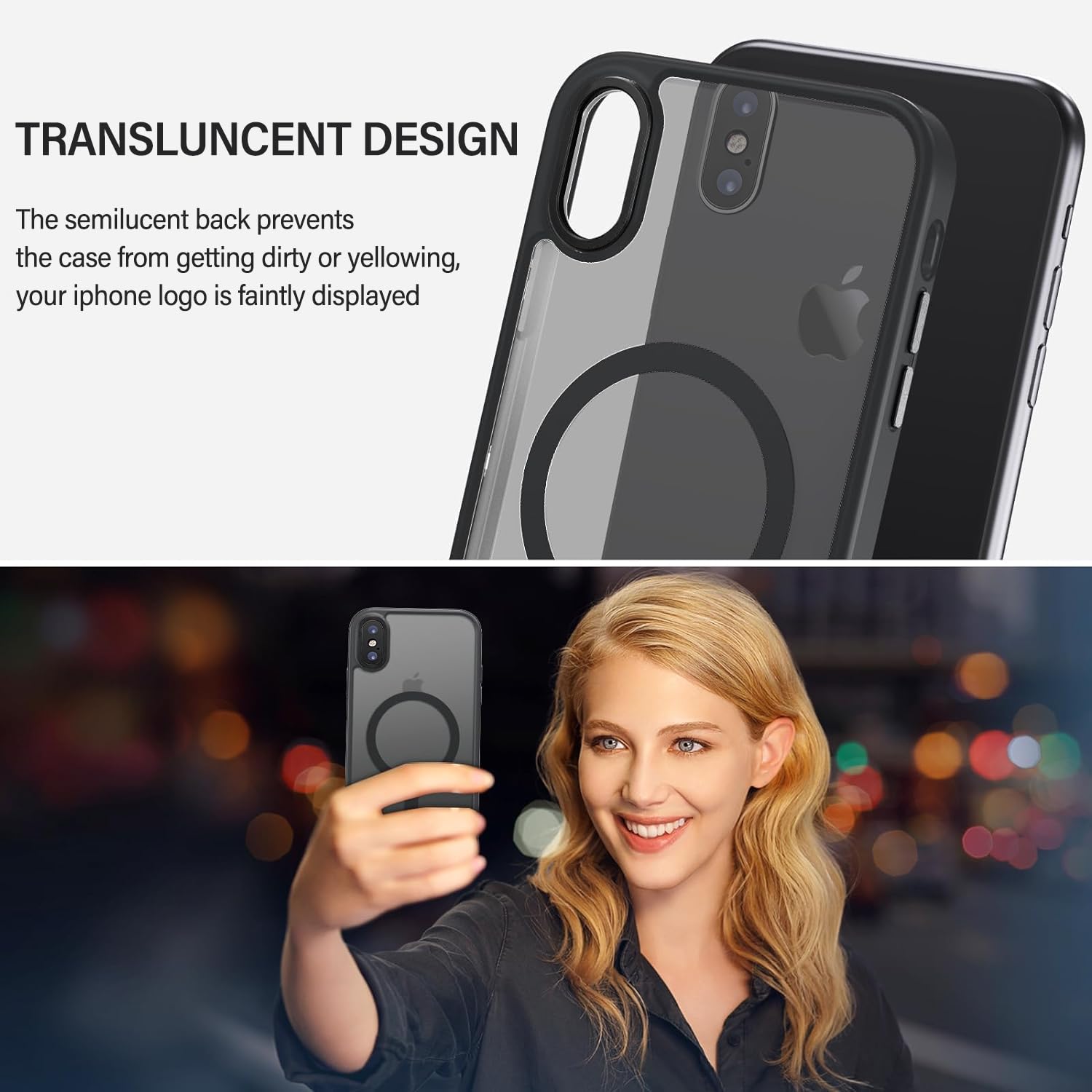 Etui iPhone X/XS kompatybilne z MagSafe, tylna obudowa magnetyczna wszechstronna ochrona obiektywu, odporna na zarysowania, wstrząsoodporna obudowa TPU i PC do X/XS, półprzezroczyste matowe