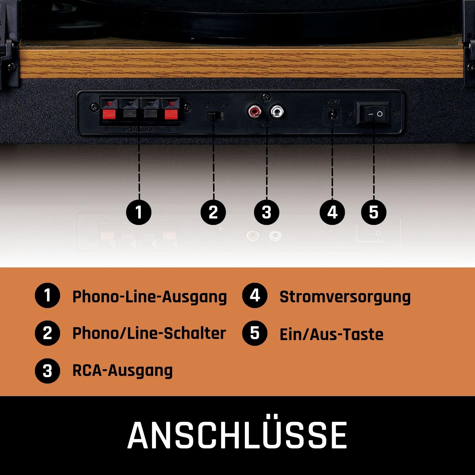 Lenco LS-300WD - Plattenspieler - Schallplattenspieler | LS-300 - Vinyl Player - Bluetooth - 2 x 10 W RMS - Riemenantrieb - Auto-Stopp - MDF-Gehäuse - Braun