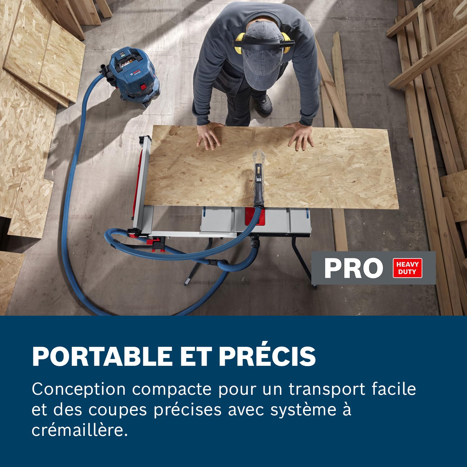 Bosch Professional 18V System scie sur table sans-fil GTS 18V-70 (avec lame Optiline Wood, poussoir, housse, rail profilé, 2x adaptateurs, 2x clé, 2x butée)