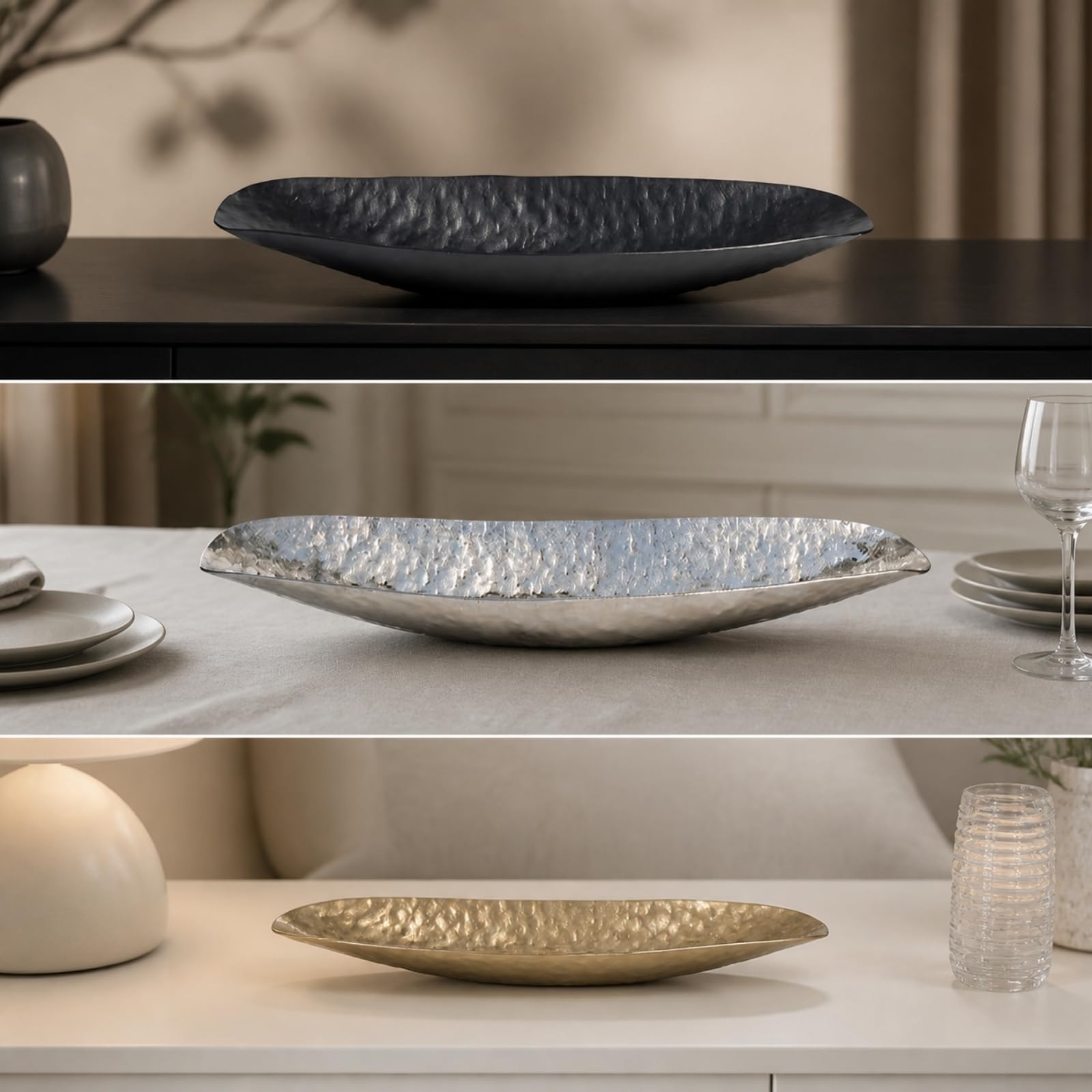 Bandeja Decorativa para Objetos Pequeños | Resistente Al Óxido, Bandeja con Acabado Galvanizado y Bordes Altos, Plateada, para Consola, Estantería, Oro, 48x13x4cm