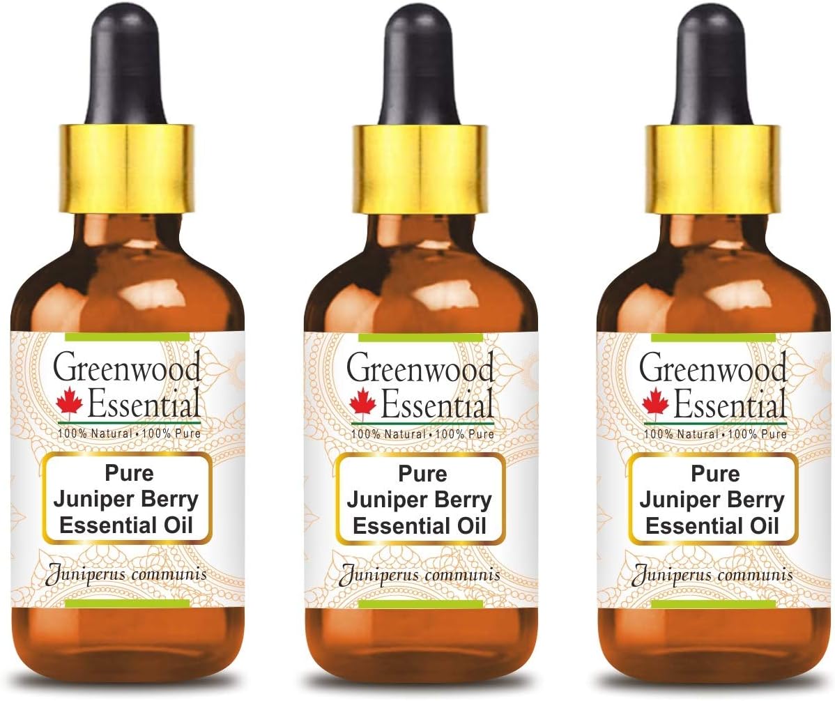 Greenwood Essential Pure Juniper Berry Essential Oil (Juniperus communis) with Glass Dropper Steam Distilled (Pack of Three) 100ml X 3 (10.1oz)