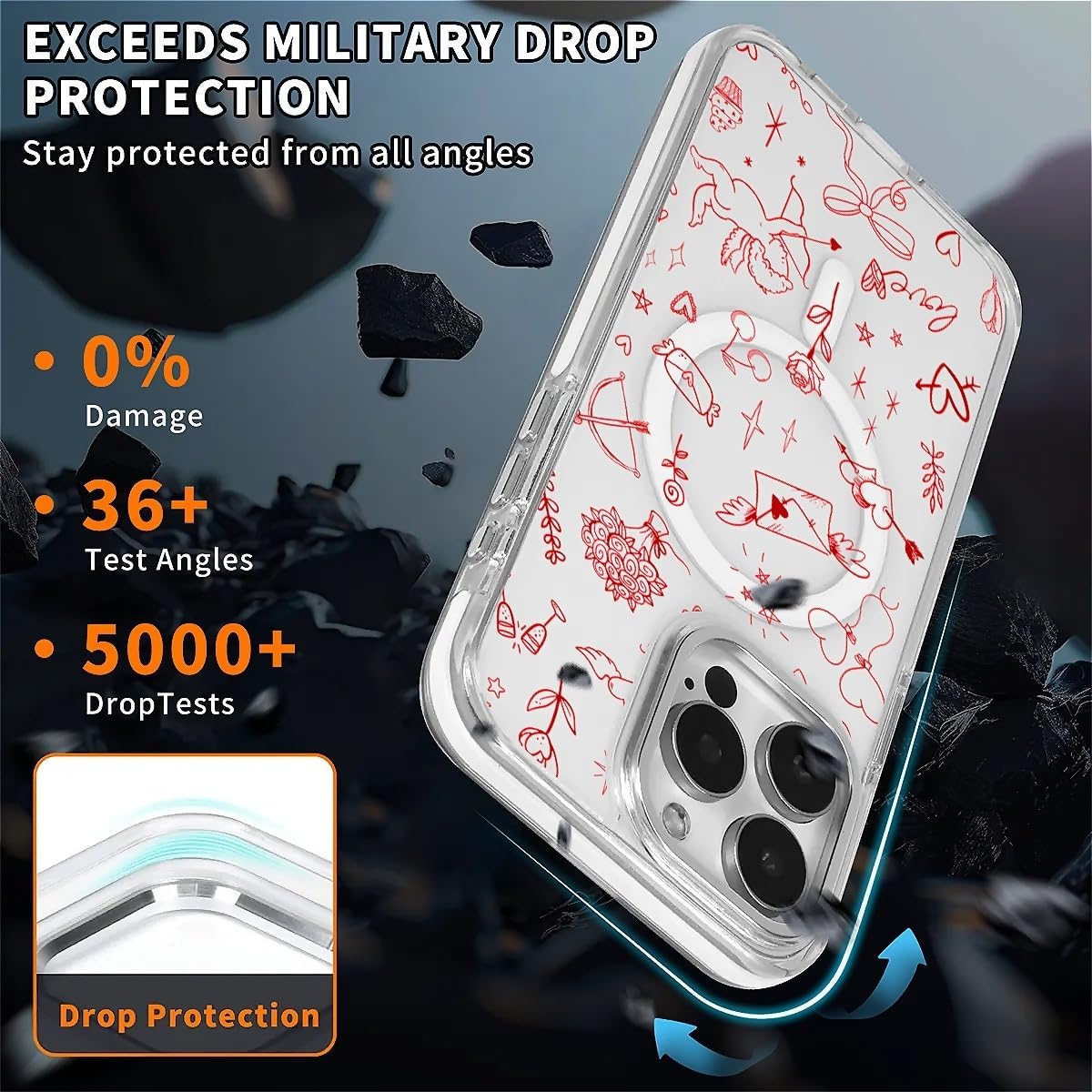 for iPhone 15 Pro Case [Compatible with Magsafe],Girls Women Clear Magnetic Case Silicone Shockproof Protective Cover with Pattern Love Angel Strawberry Bow - Image 5