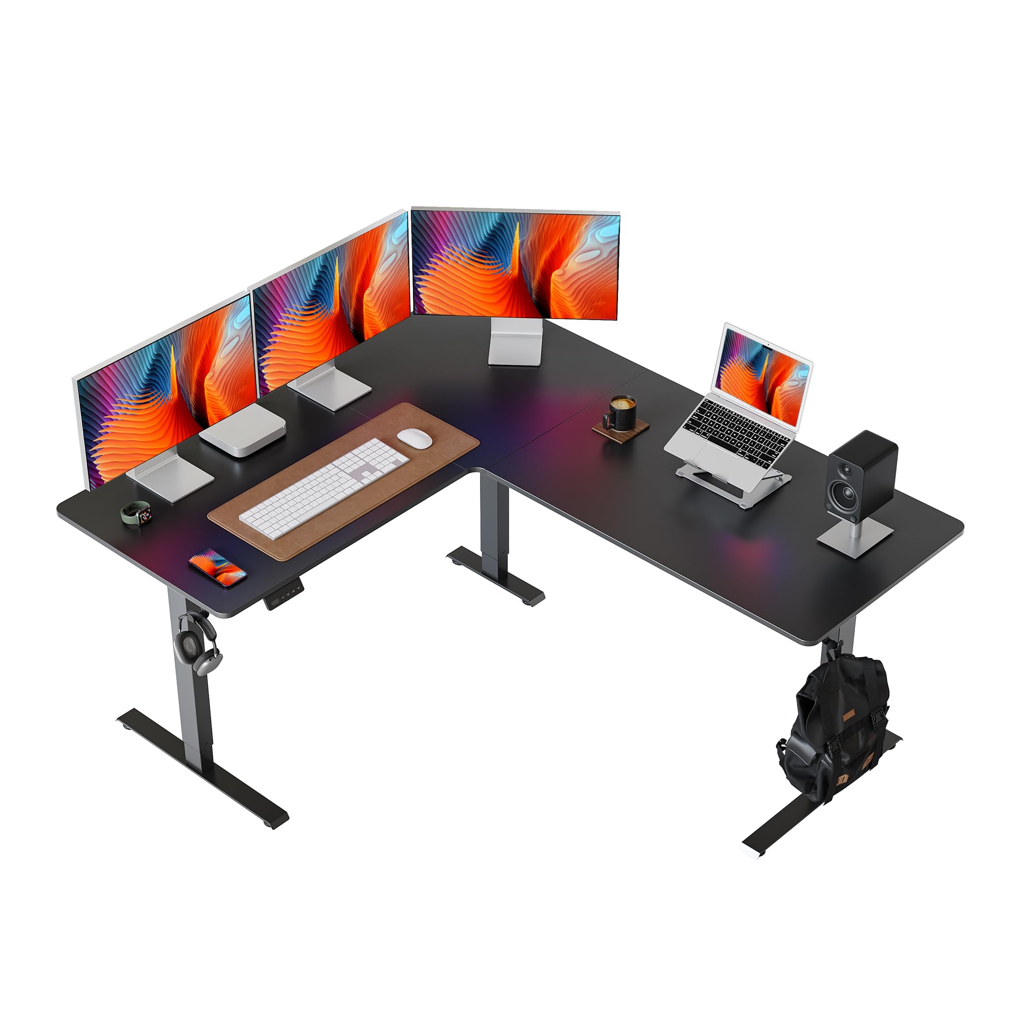 FEZIBO 63 x 55 L Shaped Standing Desk Adjustable Height, 63 Inch Electric Stand up Corner Computer Desk, Sit Stand Home Office Desk with Splice Board, Black