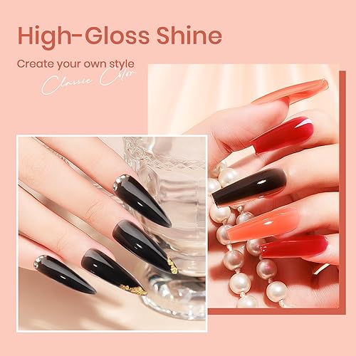 Miniatura 4 de MIZHSE Juego de gel de uñas de polivinílico, 3 colores, calabaza, negro, marrón, kit de gel de extensión de uñas, gel constructor U V para mejorar,