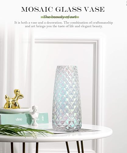 Miniatura 10 de Jarrón de cristal con revestimiento de rejilla, florero transparente decorativo, para la oficina en casa, boda, fiesta de vacaciones y decoración de