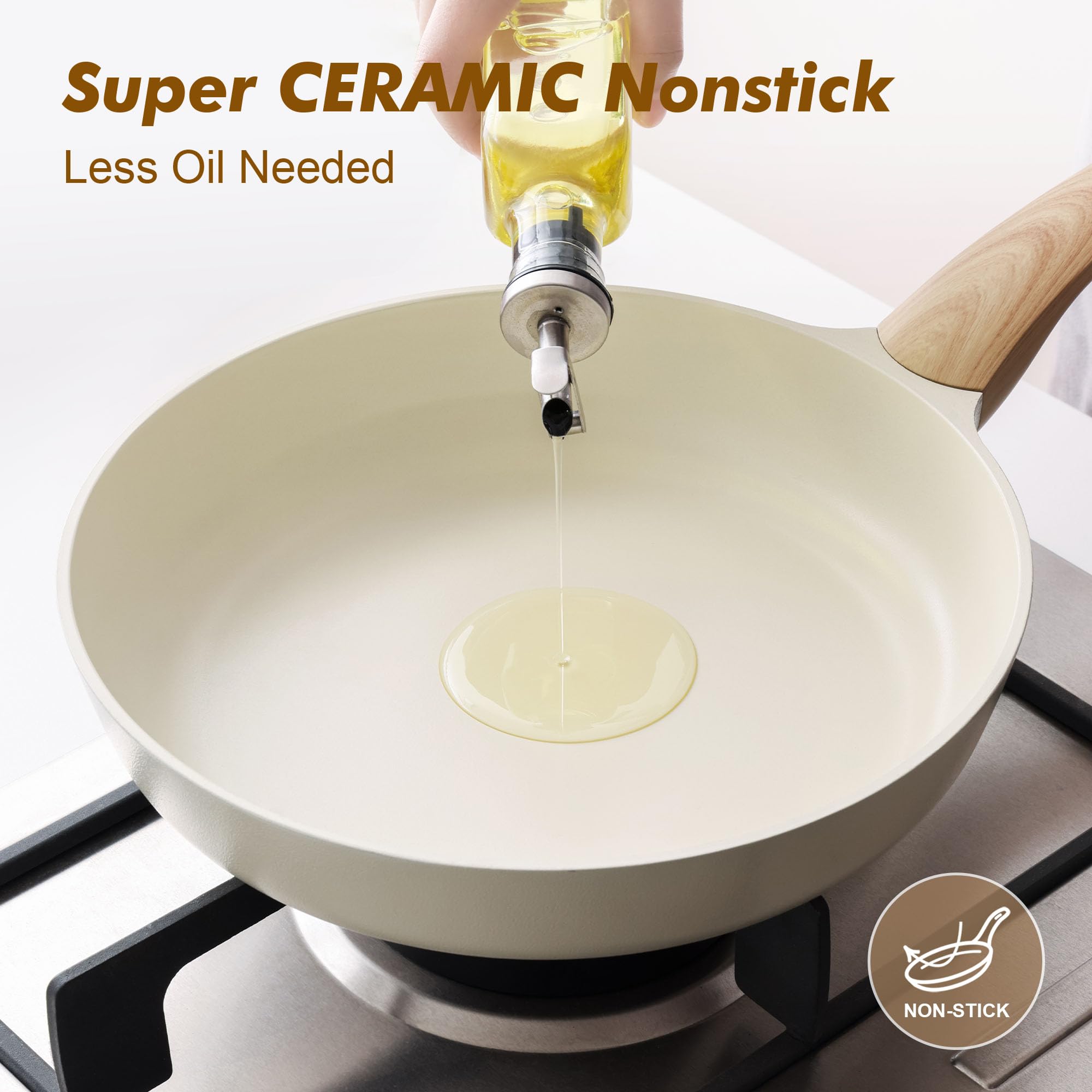 SENSARTE Petite poêle à frire antiadhésive en céramique 20,3 cm, blanc | Poêle à omelette saine avec revêtement en céramique, non toxique, sans PFOA/PFAS/PTFE, compatible avec induction