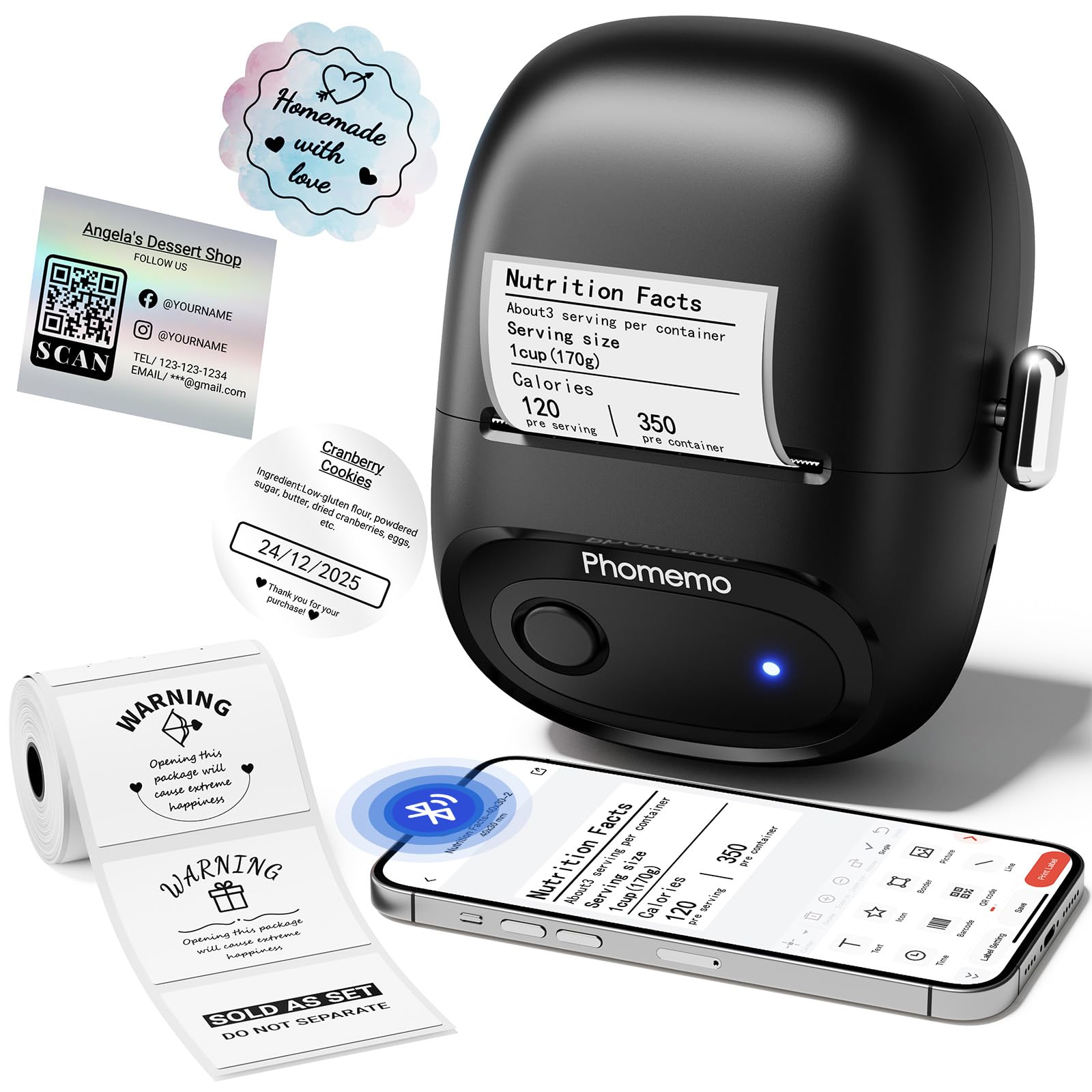 Phomemo Label Maker, M160 Portable Bluetooth Label Printer with 300+ Templates