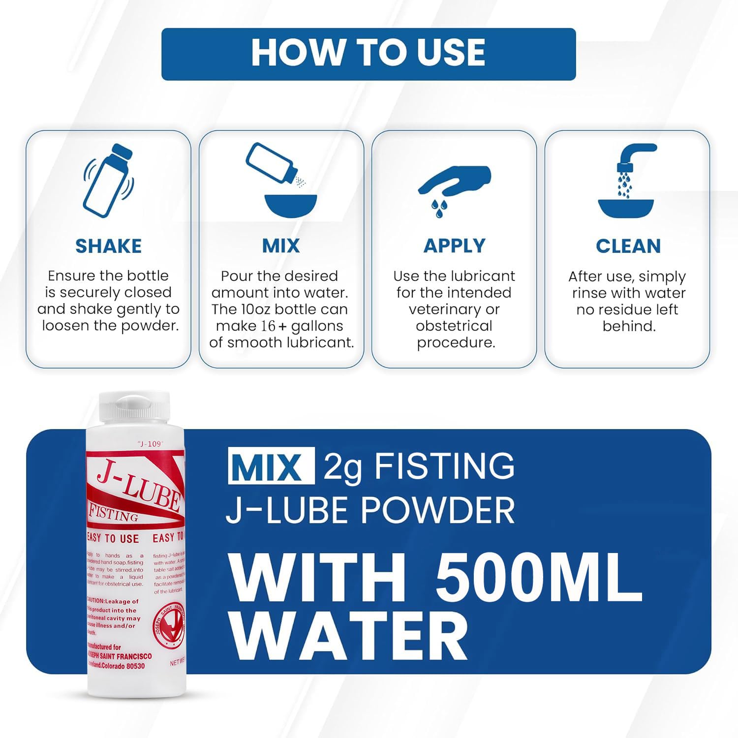 J-LUBE FISTING Powder Mixes with Water One Bottle Makes 16+ Gallons / 60+ litres and More of Lubricant 10 oz + Squeeze Bottle 500ml (1)