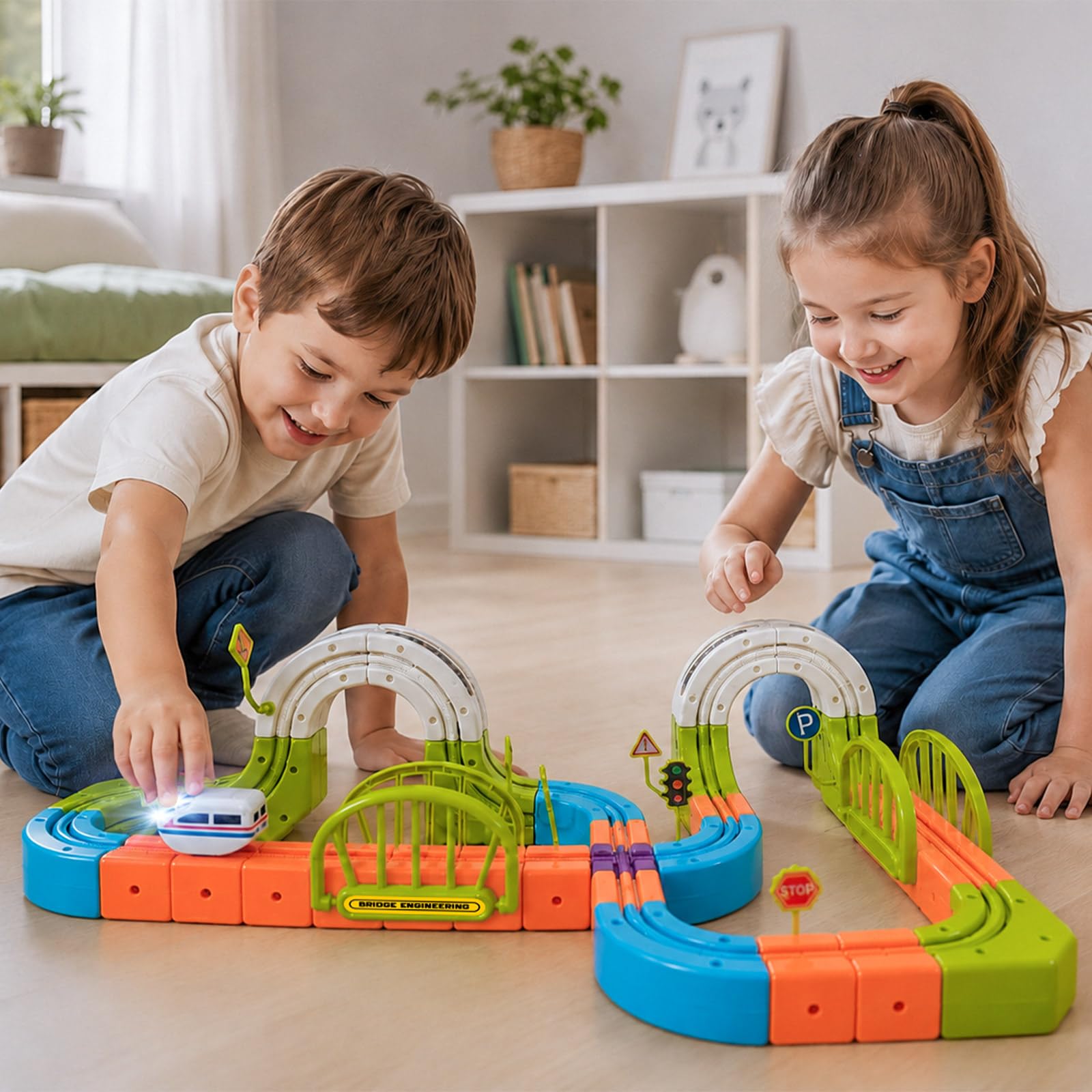 145-elementowy elektryczny tor kolejowy z kostek, zestaw pociągu 3D przeciw grawitacji, tor DIY do samodzielnego budowania, zabawka edukacyjna STEM i kreatywny prezent dla dzieci 3–8 lat