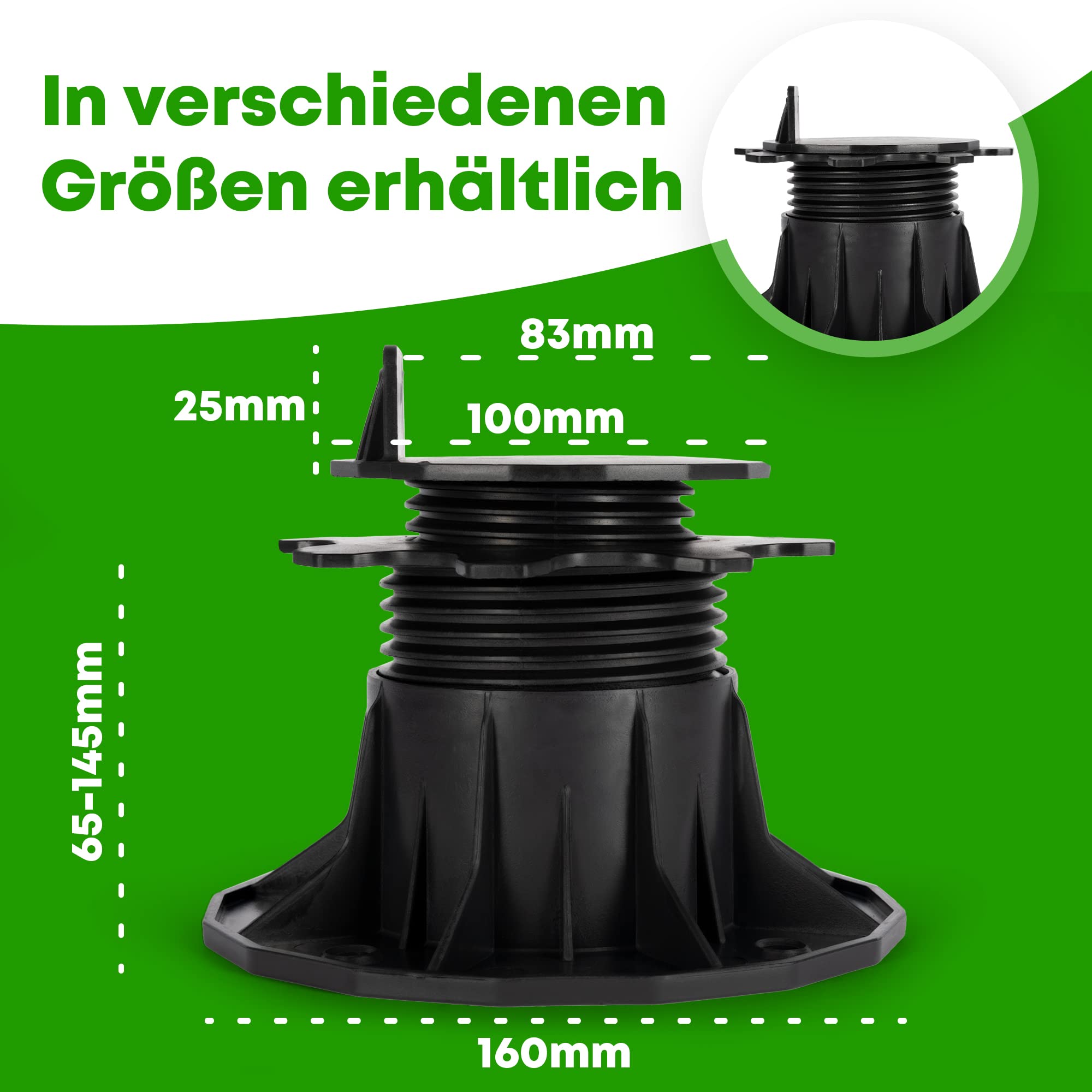 Stelzlager 18-145 mm. z.B. für den Terrassenbau, höhenverstellbar (10, 65-145 mm.)