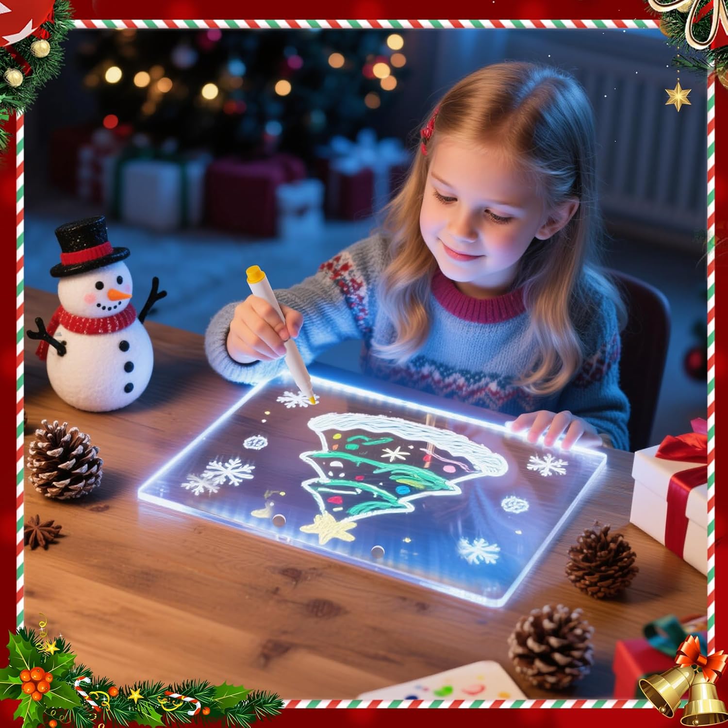 Lumiboard Led Drawing Board with 7 Colors,12"X8" Acrylic Dry Erase Board with Light, Include Adapter, Hanging Chain, Led Drawing Board for Kids with Stand,Art Gifts for Kids 8-12 Colorful-Small 2