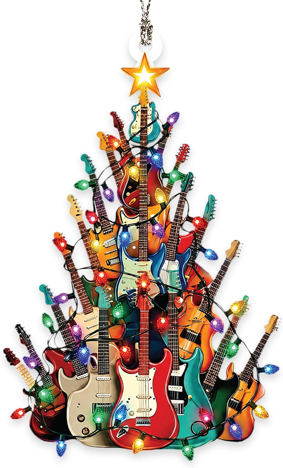 Guitar Christmas Tree Ornament 2026 for Christmas Tree Decorations, Beautiful Acrylic Ornament with Colorful Light Up Guitar Design, Gift for Guitar Players, Musicians & Music Lovers