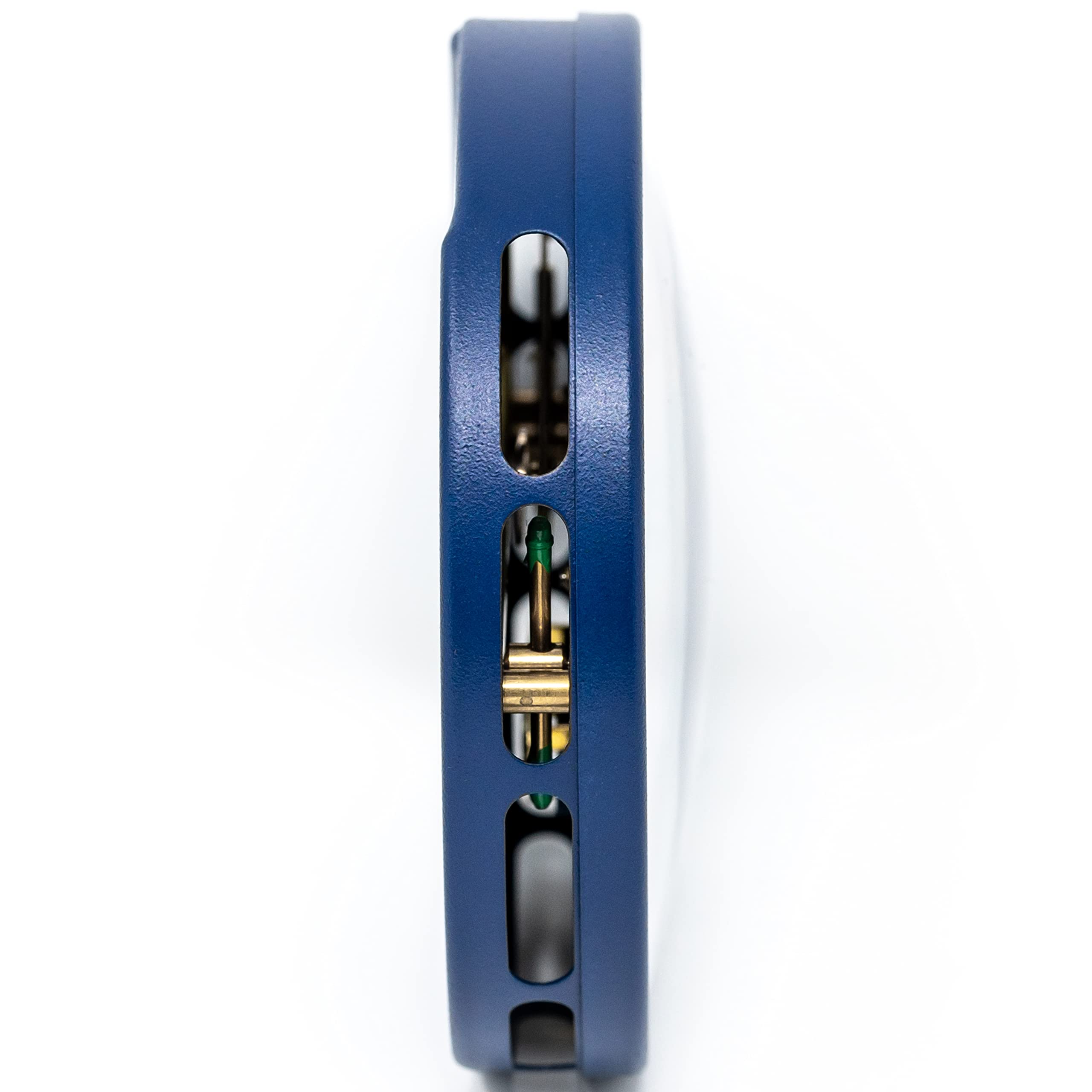 Fischer 111.48T – Higrómetro de pelo con termómetro – 103 mm – Medidor de humedad exterior fabricado en Alemania – Acero inoxidable azul