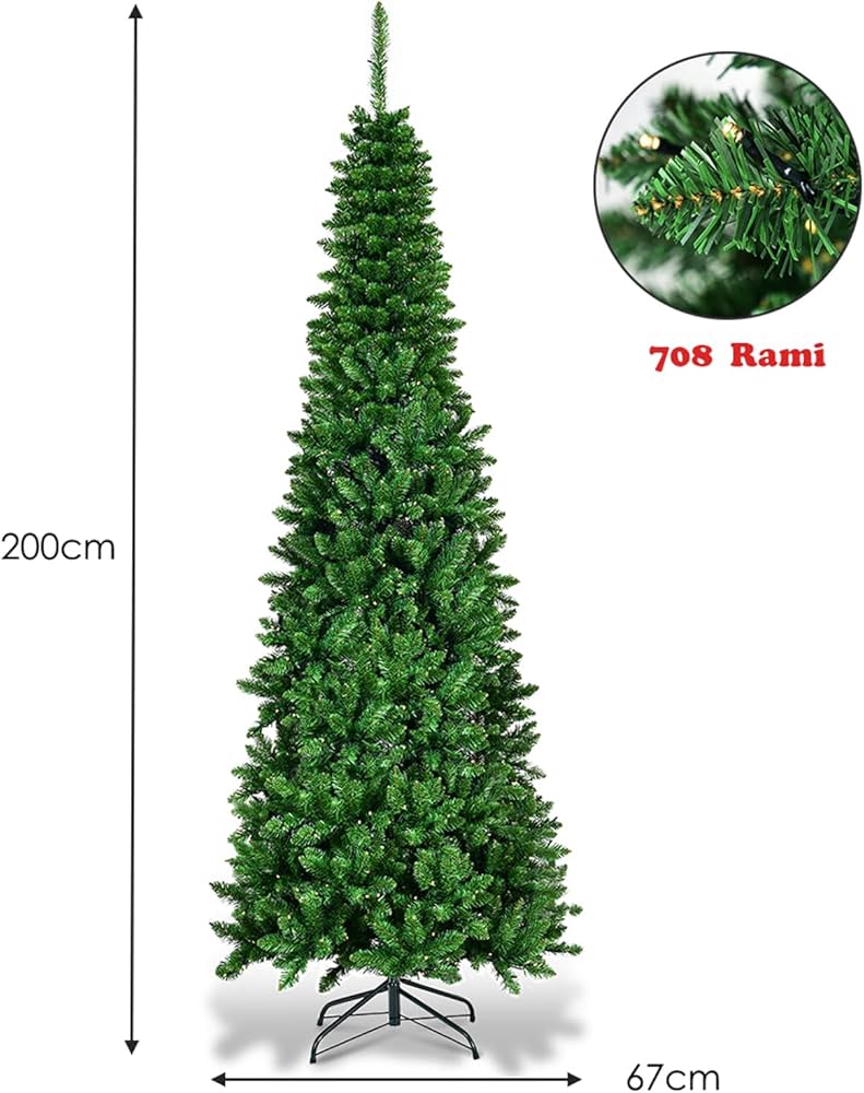 COSTWAY Albero di Natale 150/180/210 cm, in Fibra Ottica di Vetro con Luci Incorporate in 8 Modalità 6 Colori e 180/230/280 Rami e Stella, per Festa (210 cm