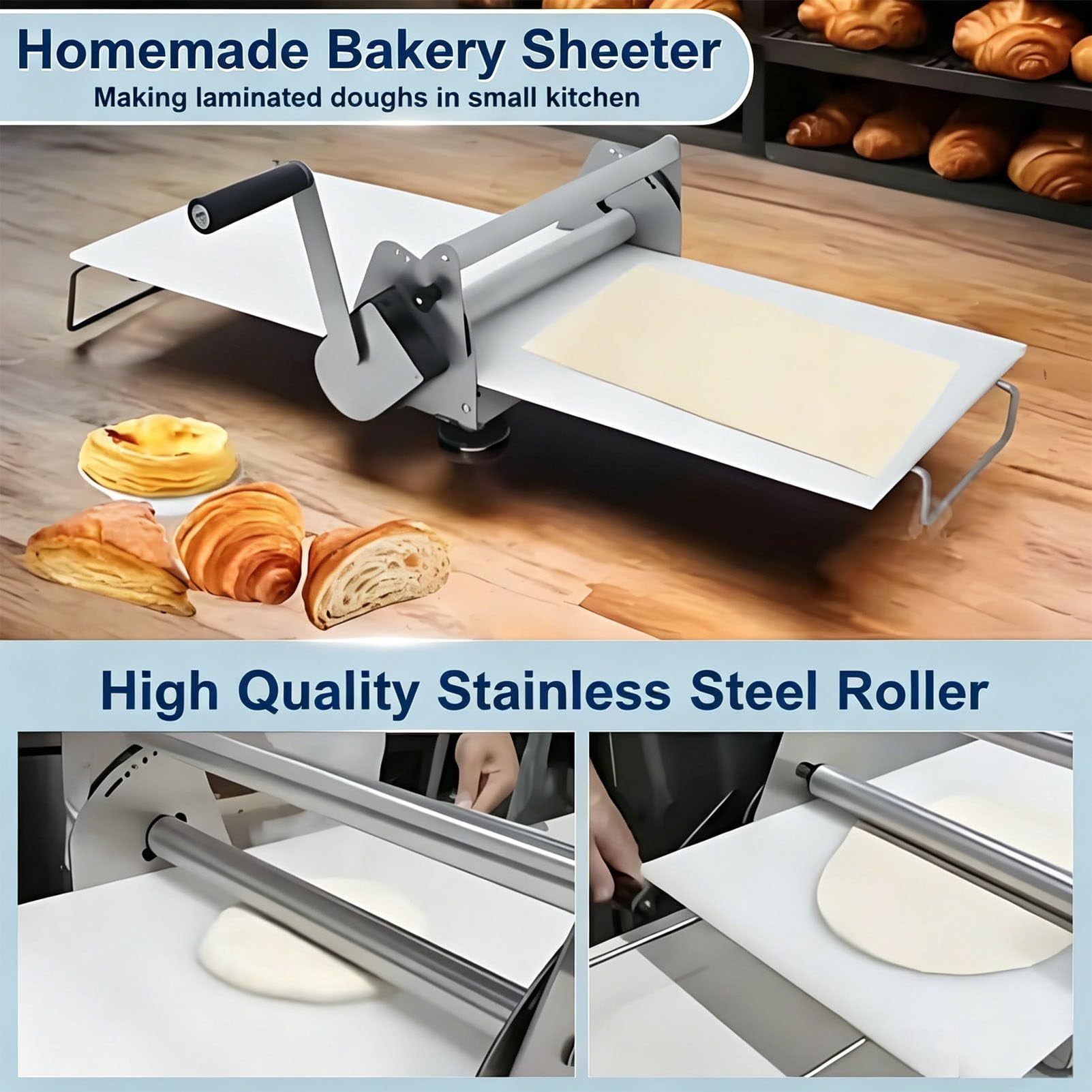 Espátula Manual Plegable de sobremesa Model-400 | Prensa multiusos de grosor ajustable para repostería casera, pizza, hojaldre, masa de dulces y mazapán