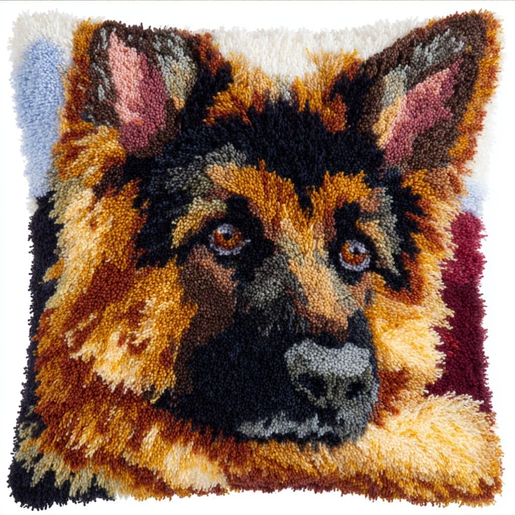 AxiangziK Latch Hook Kits for Adults Beginners,German Shepherd Embroidery Kit Pillowcase DIY Kit Cushion Pillow Cover Car Cushion Cross Stitch Sofa Cushion Cover with Tool 43X43Cm