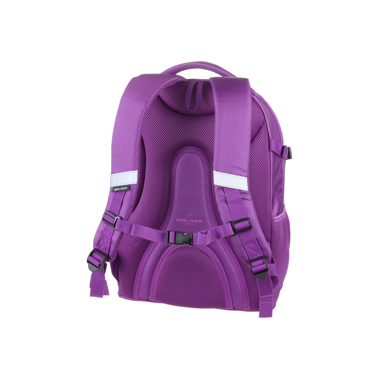 Walker Schulrucksack Fame 2.0 "Uni Plum" mit 2 Fächern, Vorderfach mit Organizer, Seitentaschen, Schultasche inkl. RückenPolsterung, verstellbarem Schulter und Brustgurt