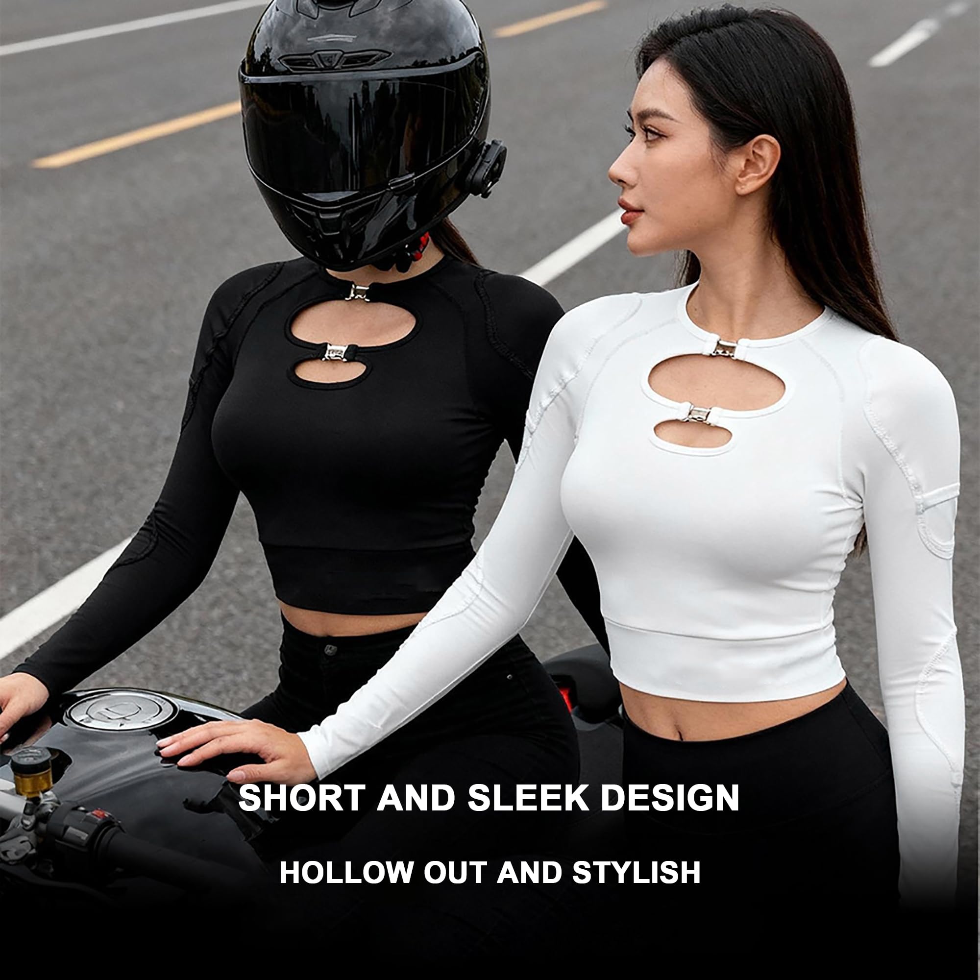 Maglia Protettiva Da Moto Da Donna Con Imbottiture Protettive, Giacca Da Moto Traspirante In Rete, Maglietta da Moto maniche lunghe sexy für Motorradfahren, Laufen und Training